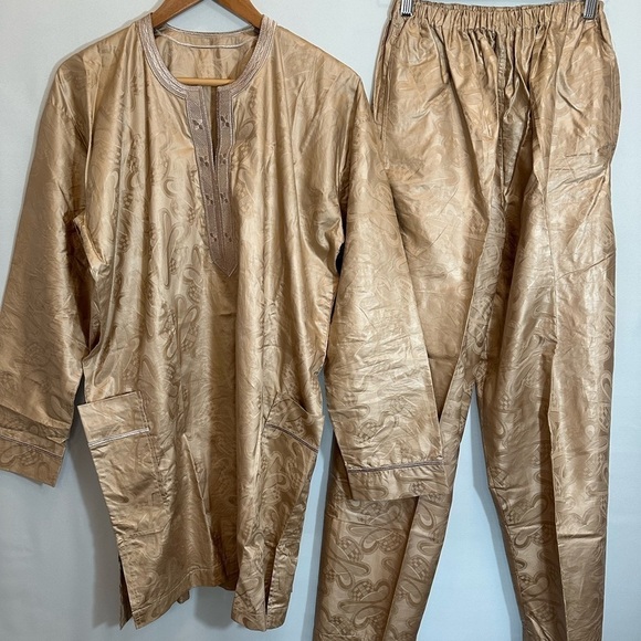 African Mens Clothing Traditional 2 Piece Embroidered Suit Shirt Pants Dashiki - Picture 1 of 12